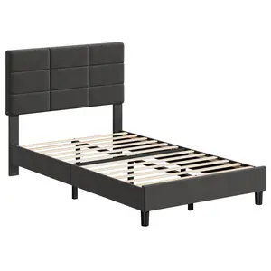 Garvee Modern Upholstered Bed Frame with Adjustable Headboard - Sturdy Wooden Slats - No Box Spring Needed - Linen Platform Bedroom Furniture - Multiple Sizes - Easy Assembly - Grey