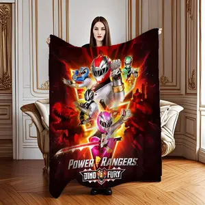 Dino Rangers Flannel Fleece Blanket - Vibrant Power Rangers Design, Soft & Cozy for Sofa, Office, Bed, Camping & Travel, Perfect Gift for Fans, Lightweight & Warm, Perfect for Room Decor