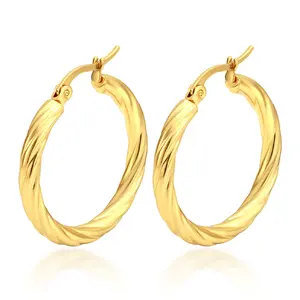 3pair Vintage Twisted Hoop Earrings for Women Gold Color Plated Stainless Steel Twist Ear Buckle Stackable Circle Hoops Party Jewelry