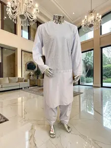 Small Afghan Parahan Tunban with Shesha Mirror Work – White