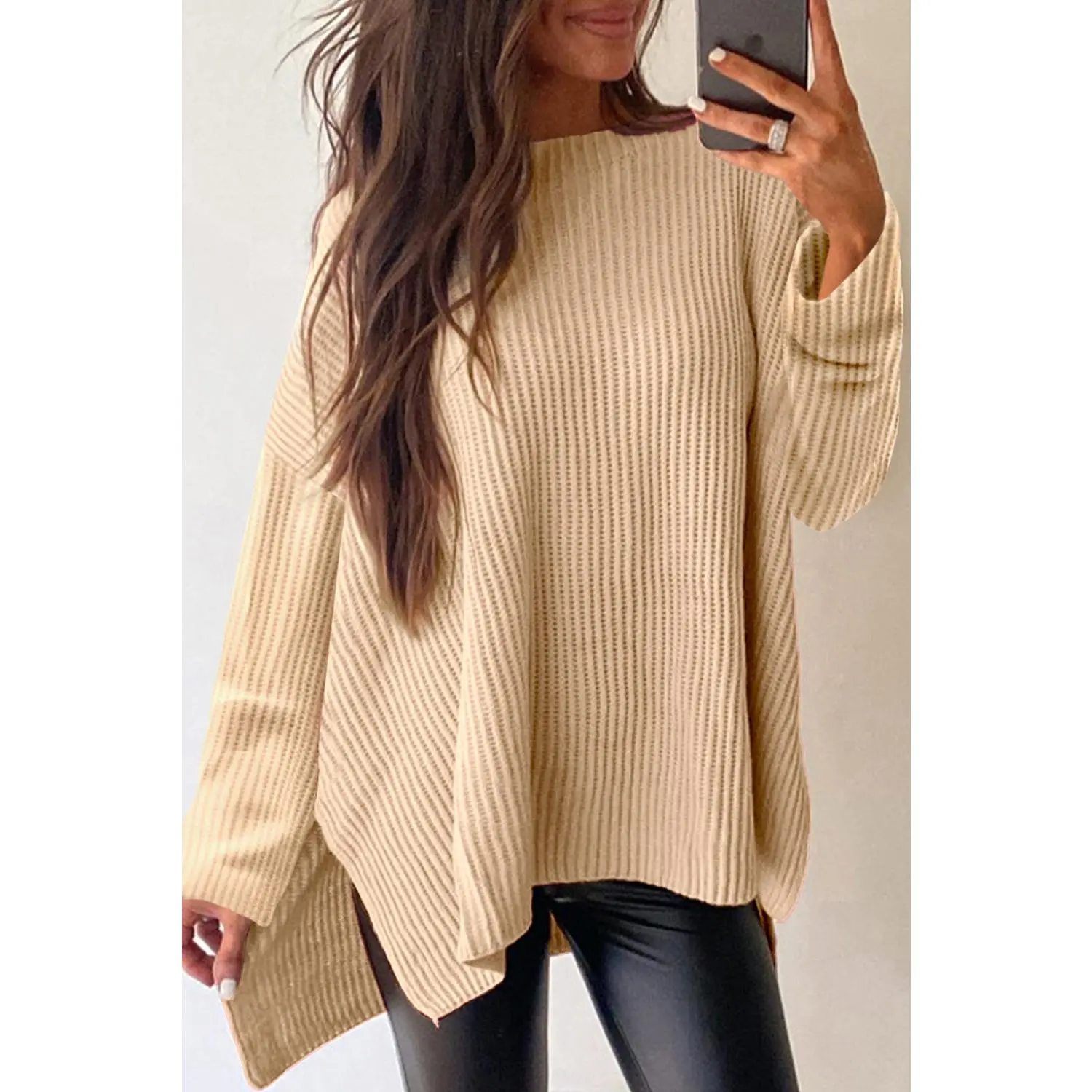 Apricot Plain Oversized Sweater