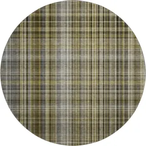 HomeRoots 648301 8 ft. Taupe & Coffee Plaid Washable Round Area Rug with UV Protection