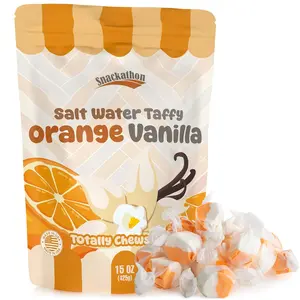 Snackathon Salt Water Taffy Single Flavor Orange Vanilla 15 oz Classic Sweet Treat Ideal for Sharing