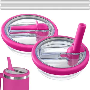 2-Pack Leak Proof Lid Replacement 40 oz, Only Fit for  Quencher H2.0 Tumbler,  Flip Straw Lid Top Cover for  40oz Cup Accessories, Replacement of Leaking  , Hotpink