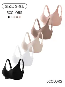5 pieces, 6 colors, Women's solid color seamless jelly bra, Four rows three buttons, XS-XL size, Adjustable upper Medium support for gathering, Suitable for daily wear, Everyday, parties, yoga, Comfortable and figure-hugging