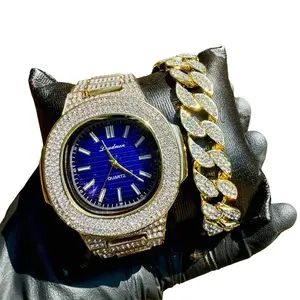 Men’s Luxury Iced Bling Out Moissanite Rhinestone Decorated Quart Dial with Box, Fashion Trendy Party, Daily Wear Outfits, Hip Hop Classic Style Watch