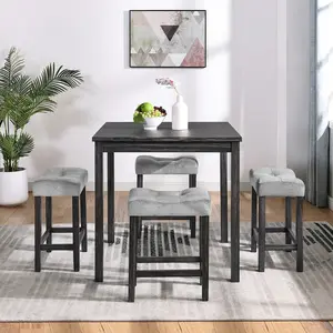 Mikibama 5-Piece Dining Bar Table & Chairs Set with 4 Padded Stools Industrial Style for Kitchen Dining Room Living Room