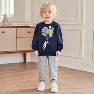 Toddler & Kids Astronaut Space Sweatshirt with Grey Cargo Jogger Pants Outfit
