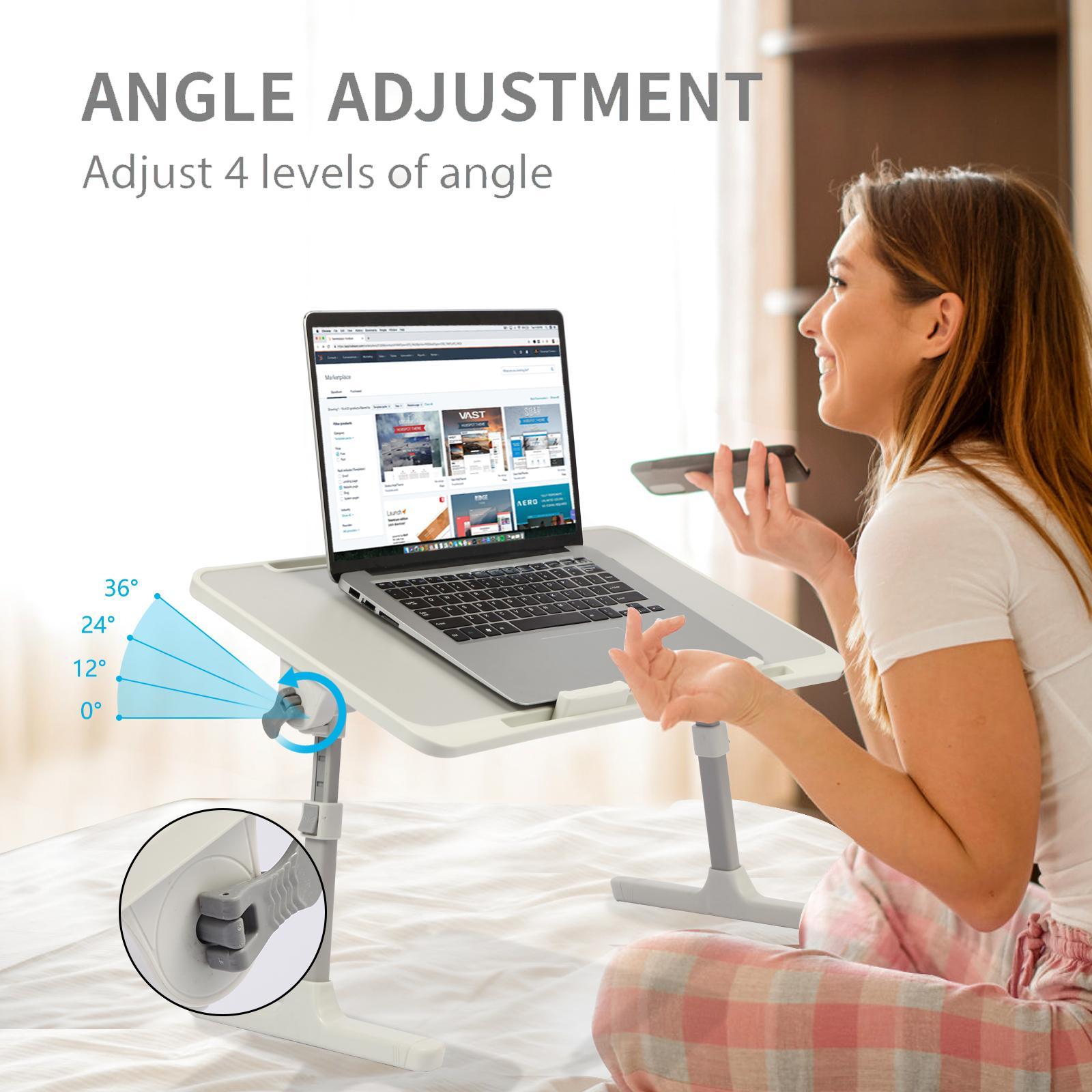 PHANCIR Foldable Laptop Lap Desk with 3 USB Ports, Adjustable Bed Tray Table, Built-in Fan and Light, Storage Drawer, for Home, Office & Outdoor Use