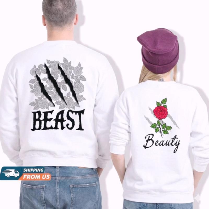 Beauty And The Beast Matching Couple Graphic Sweater Fleece Fabric Casual Sweatshirt Trendy Tops Perfect Gift for Couples