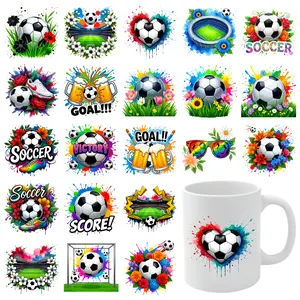 21 Pcs Soccer Heart UV DTF Stickers Transfer Sticker Decal Glass DTF Transfer Stickers for 16 oz Tumbler Mug Decoration Gift UV DTF Transfer Stickers for Glass Cups