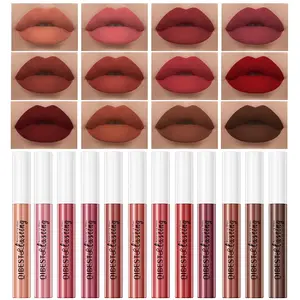 12Pcs Velvet Matte Liquid Lipstick Makeup Sets for Women & Teens Gift, Waterproof Long Wear 24 Hours Nudes Burgundy Red Brown Lip Stain Kits, Non-Stick Cup Mate 24 Horas Lip Gloss Holiday Set