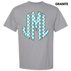Teal Checker Monogram Comfort Colors T-Shirt 'NLB'