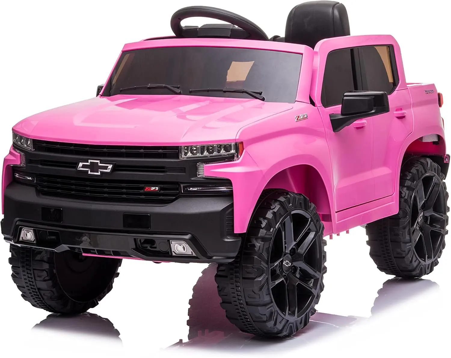 【Christmas Gift】Pink 12V Kids Ride On Truck Electric Silverado Trail Boss With Remote Control MP3 Bluetooth LED Lights And Suspension Pink