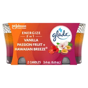 Glade 2 in 1 Candle, Hawaiian Breeze & Vanilla Passion Fruit, Fragrance Infused with Essential Oils, 2 Count