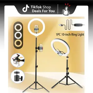10"Ring Light with Stand,Video Light Tripod for Phone ,with 43.3"Tripod/1 Phone Clips/1 USB Ports,2600K-6500K Color Temperature,for Barber Makeup Tattoo TikTok Video Recording Vlog#Christmas lights