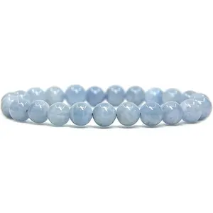 Natural Aquamarine Gemstone 8mm Round Beads Stretch Bracelet 7" Unisex