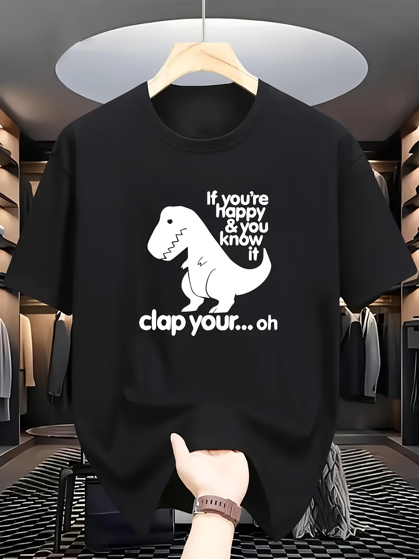 Men's Funny Dinosaur Graphic T-Shirt, Short Sleeve Casual Tee, Cartoon T-Rex Silhouette Print with Humor Text, Streetwear Outfit Top