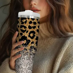 30oz Leopard Print Water Cup Tumbler with Lid and Straw, Stainless Steel Insulated Mug, Summer Winter Drinkware, Portable Travel Outdoor Gift
