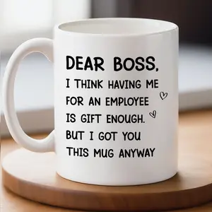 Gift - Dear Boss 11oz Mug - Hilarious Employee Gift for Manager, Office Humor Ceramic Coffee Cup for Christmas or Appreciation, Perfect Work Desk Present for Lighthearted Team Moments