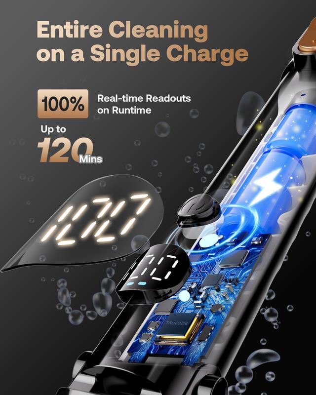 Trucozie Electric Spin Scrubber, Cordless Cleaning Brush with 440RPM/90Mins Runtime, 3 Adjustable Angles&Sizes, 6 Replaceable Brush Heads, 2 Speeds for Bathroom Glass, Car Cleaning, Bathtub, and Shower