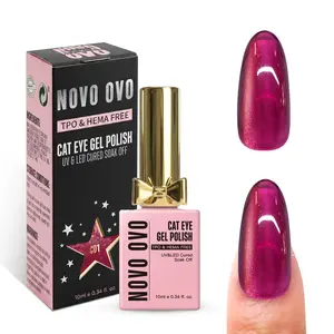 NOVO OVO Cat Eye Gel Nail Polish (C01 Midnight Garnet, Deep Burgundy & Rich Wine Red) - TPO & HEMA Free, Salon-Effect Holographic Magnetic Shimmer, 10ml Soak-Off UV LED for DIY Manicure, Nail Care Cosmetic