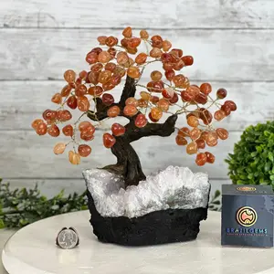 Carnelian 9" Tall Bonsai Gemstone Tree, Crystal base #5403CARN