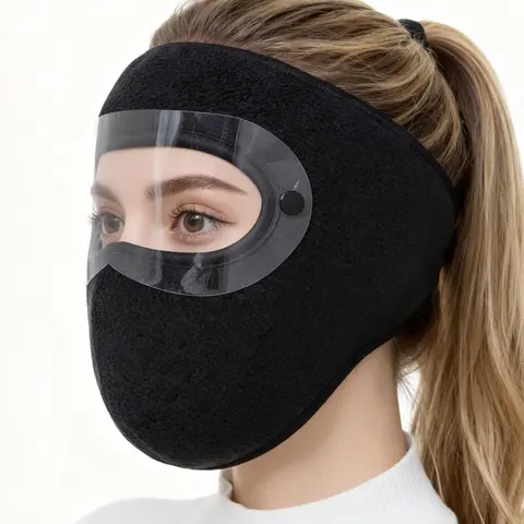 Winter Windproof Face Mask with Detachable Goggles, Thickened Fleece-Lined Full Face Cover for Men & Women, Cold Weather Protection for Outdoor Cycling Motorcycle Riding (Pink, Black)