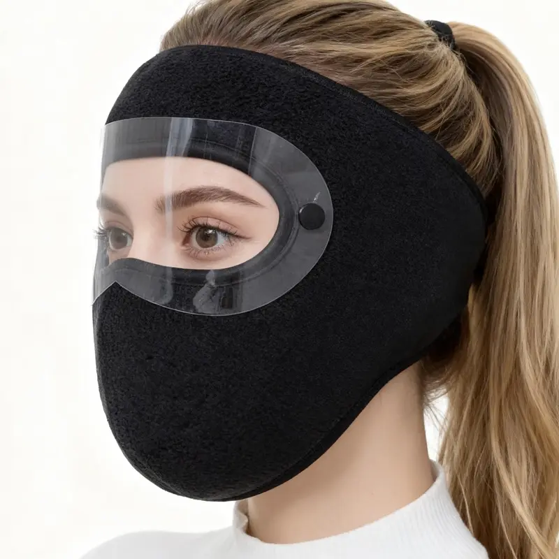 Winter Windproof Face Mask with Detachable Goggles, Thickened Fleece-Lined Full Face Cover for Men & Women, Cold Weather Protection for Outdoor Cycling Motorcycle Riding (Pink, Black)
