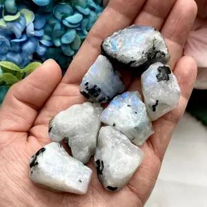 Natural Rainbow Moonstone Raw Crystals and Healing Stones, Natural Rocks for Tumbling and DIY Raw Stones and Crystals (3 Pieces)
