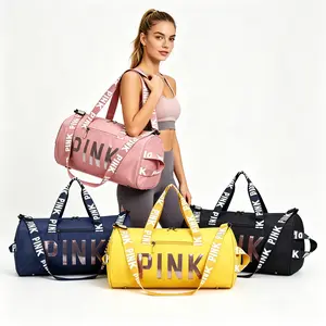 Bling PINK Logo Gym Bag, Men's / Women's PINK Gym Duffel Bag,Versatile Sports Tote for Workout, Travel, Dance & Daily Use,Stylish PINK Print Duffle Bag, Lightweight Gym Bag with Shoe Compartment & Wet Pocket, Multi-Color Sports Travel Carry On Bag