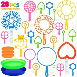 001-X 28 Pcs Big Bubble Wands Set Bulk for Kids Summer Outdoor Activities Party Favors Gifts Birthday Games, Giant Bubbles Making Toys with Tray