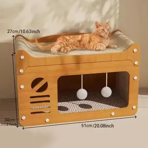 【Stock Up Festival Hot Seller】Minimalist Nordic Wooden Cat House – Dual-Purpose Living Space with Integrated Scratcher & Cozy Bed, Stylish Furniture for Modern Homes