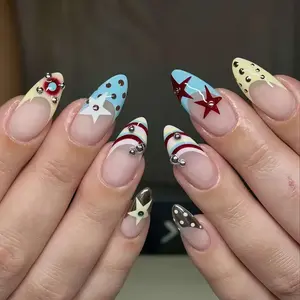 Wedding Nails, Star Polka Dot Nails, French Nails, Hand Painted Nail, Custom Press On Nails, 3D Nails, Square Nails, Acrylic Nails