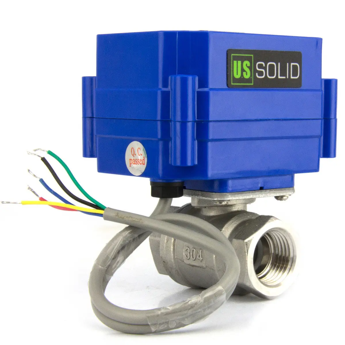 U.S. Solid Motorized Ball Valve 1/2" Stainless Steel Full Port 9-24V DC 5 Wire Setup Normally Closed with Indicator Lights Indicate Open or Closed