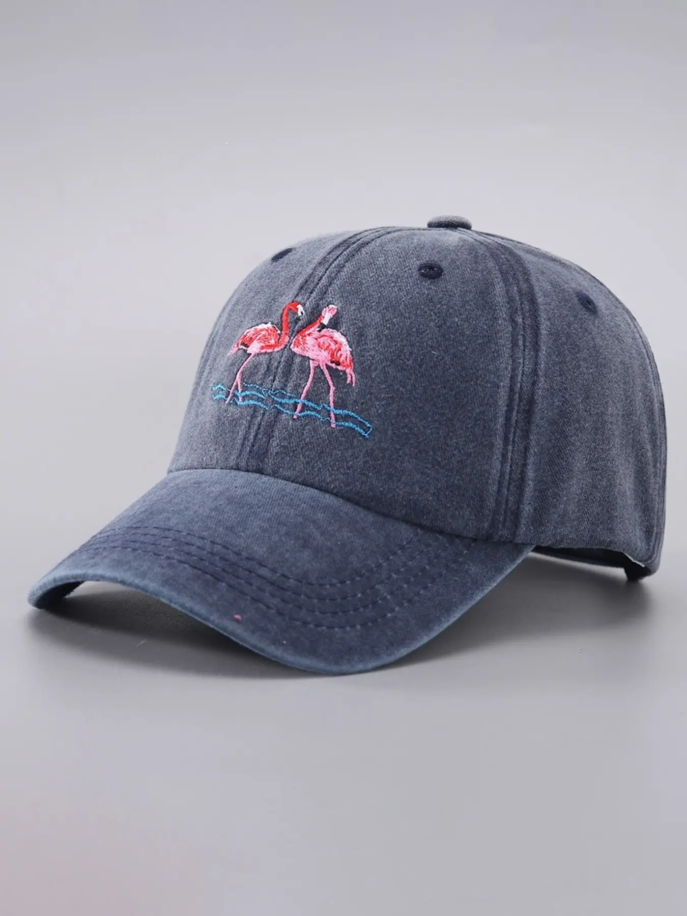 Fashion Washed Tropical Baseball Hat, Flamingo Embroidered Dad Hat, Faded Effect, Adjustable Casual Outdoor Sun Hat