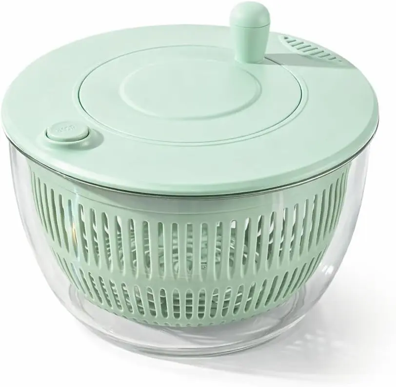 Large 3-in-1 Salad Spinner for Vegetable and Fruit Washing, Lettuce Spinner with 5-Blade Slicer, Egg Yolk Separator, 5.3 Qt Salad Bowl and Strainer Set for Efficient Salad Preparation Garlic Lid Basket Kitchen