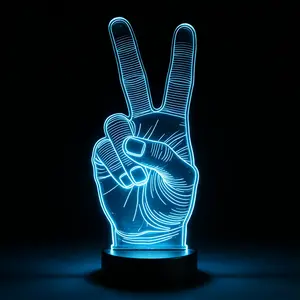 Funny Gesture Hand 3D Lamp Trick Gift, LED Finger Desk Ornament Lamp Home Decor