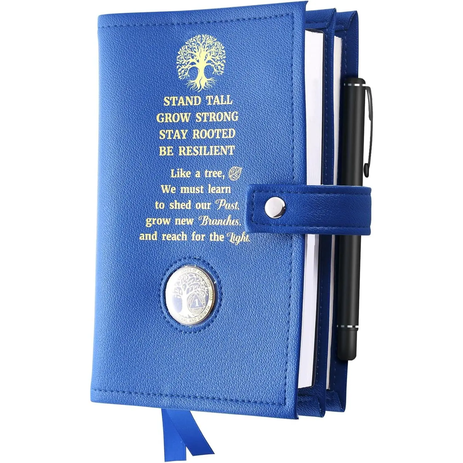 Double  Big Book Cover with  Holder, PU Leather  Book Covers for Hardcover, Fits Big Book and 12 Steps & 12 Traditions,  Design Like a Tree Cover