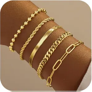Gold Bracelets for Women,Dainty Bracelets Set for Women Trendy, Gold Bracelets Stack With Beaded, Cuban, Paperclip, Heart, Snake, Rope, Pearl, Cross, Hand Chain, Silver Jewelry Gifts for Women Christmas