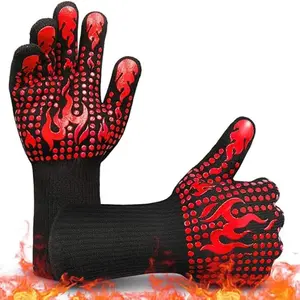 1/2 PCS BBQ Gloves, Grilling Gloves, Heat Resistant Barbecue Oven Gloves, Kitchen Fireproof Mitts Heat Proof for Grilling, Baking, Cooking, Welding Gloves Mitts