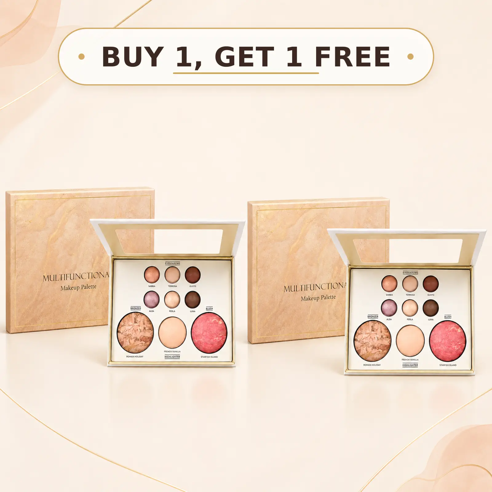 【BUY 1 GET 1 FREE】Multifunctional Makeup Palette with 6 Eyeshadows, Bronzer, Highlighter & Blush, Warm Neutral and Rosy Shades, 9-Pan Eye & Face Makeup Set