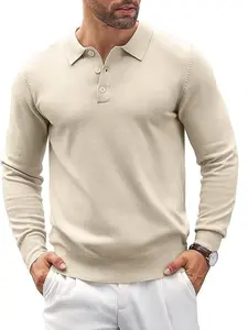 COOFANDY C Fall Outfits Soft Menswear Stretch Knitted Long Sleeve Classic Polo Shirt Button Down Golf Top for Birthday Christmas Gift Machine Washable