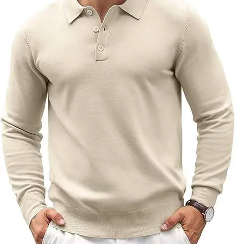 COOFANDY C Fall Outfits Soft Menswear Stretch Knitted Long Sleeve Classic Polo Shirt Button Down Golf Top for Birthday Christmas Gift Machine Washable