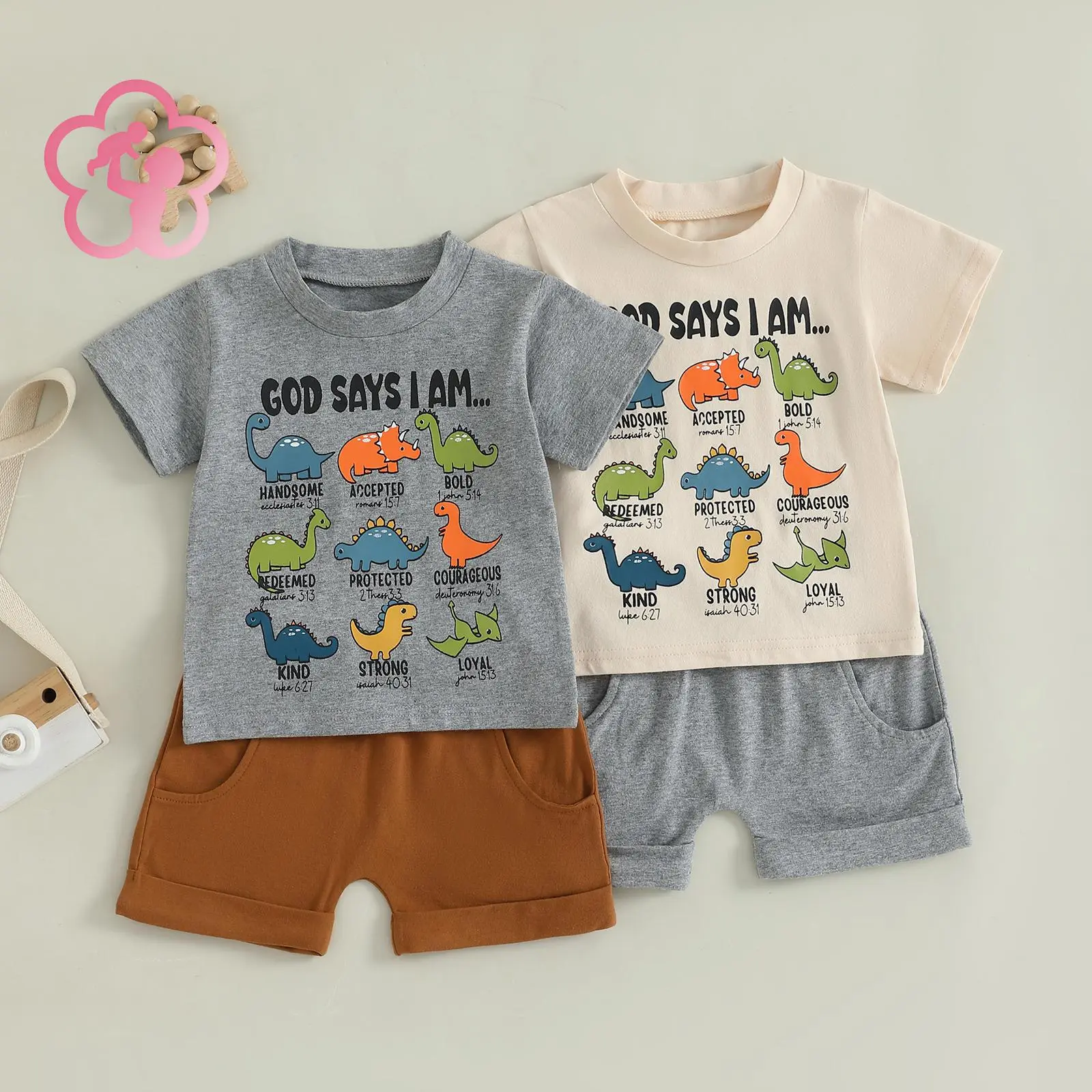 (95% Cotton) GCB Summer Baby Boy Clothes 6 12 18 24 Months 2T 3T 4T Outfit Dinosaur Short Sleeve T Shirt Top and Shorts Set