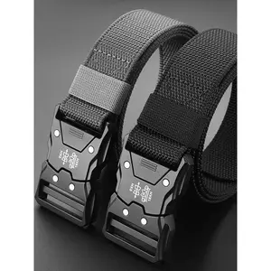 Men's Tactical Belt with Stealth Buckle, Durable Adjustable Waist Belt for Indoor & Outdoor Fitness, Fashion Accessories, Casual Trendy Waistband