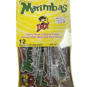 Marimbas Indy Cherry Flavor Lollipop Candy 12 Pieces (3g Each) Snack with Spicy and Sour Candy