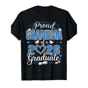 Proud Grandma Of A Class Of 2026 Graduate T Shirt Unisex Adult Retro Graduation Cap Diploma Design Heavyweight Pure All Season Comfort Fit Round Neck Short Sleeve Blue And White Print With Golden Lettering Class Of 2026 Senior Year