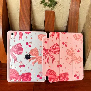 Pink Cherry Case For iPad Case 11th A16 Case 2025 10th Generation 2022 Ribbon Bow iPad 10.9 Cover, Coquette Tech Accessories, Pink Bow Case, Aesthetic Tablet Sleeve.