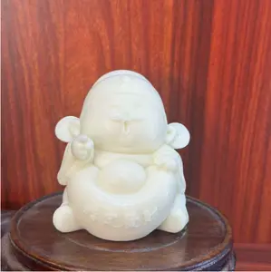 Ivory Nut Carved Fortune God Statue - Lucky Craft Decor for Office Desk, Living Room & Car